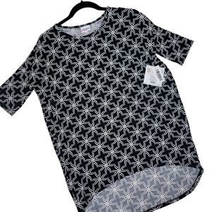 LuLaRoe Geometric Flower Irma Tunic XXS NEW Black White High Low Dolman
